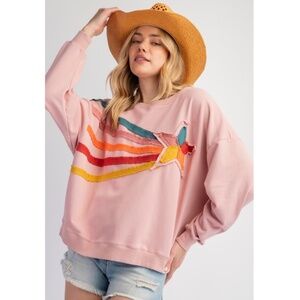 "The Kristina" Coral Shooting Star Patch Terry Knit Pullover